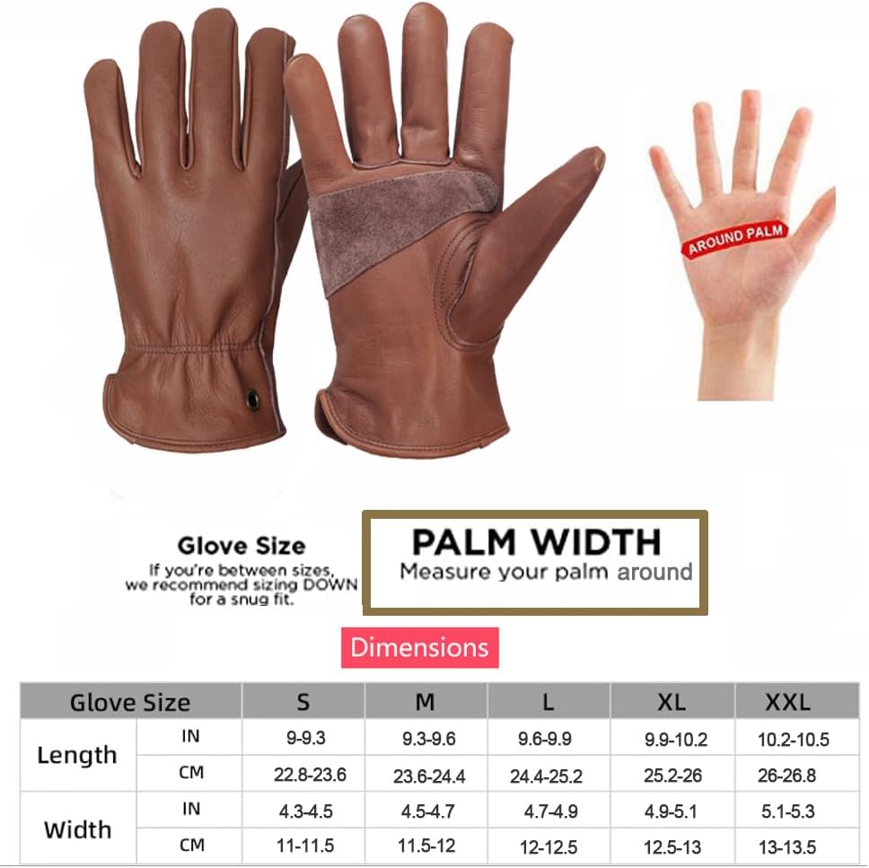 NBLEAGLO Guantes de trabajo de cuero de vaca marrón retro para construcción, patio, jardinería con palma reforzada para hombres y mujeres