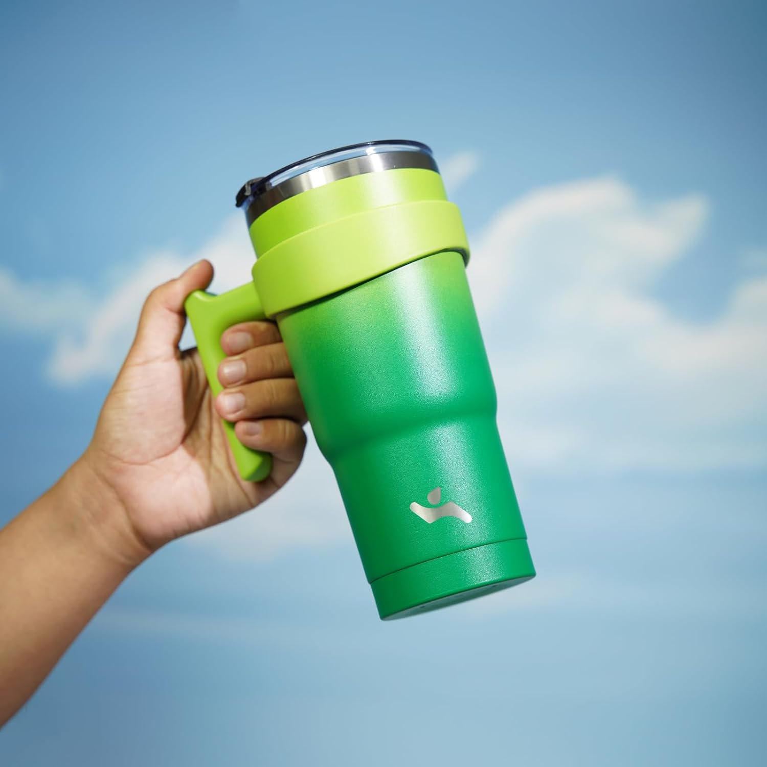 Vaso de 20 onzas con asa y 2 pajillas, 2 tapas, botella de agua aislada de acero inoxidable al vacío, taza de viaje reutilizable, color verde matcha