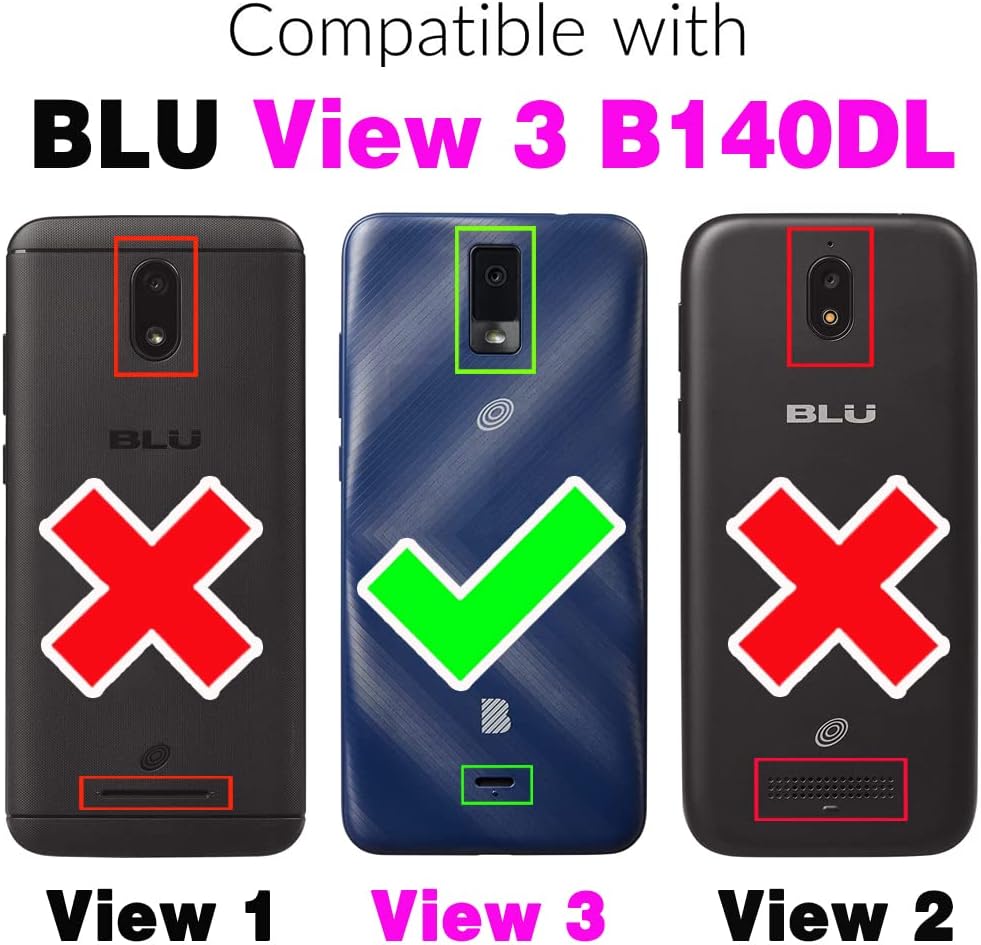 Funda compatible con Tracfone BLU View 3 B140DL – Funda tipo cartera con 9 ranuras para tarjetas, tarjetero de cuero retro, con correa para la