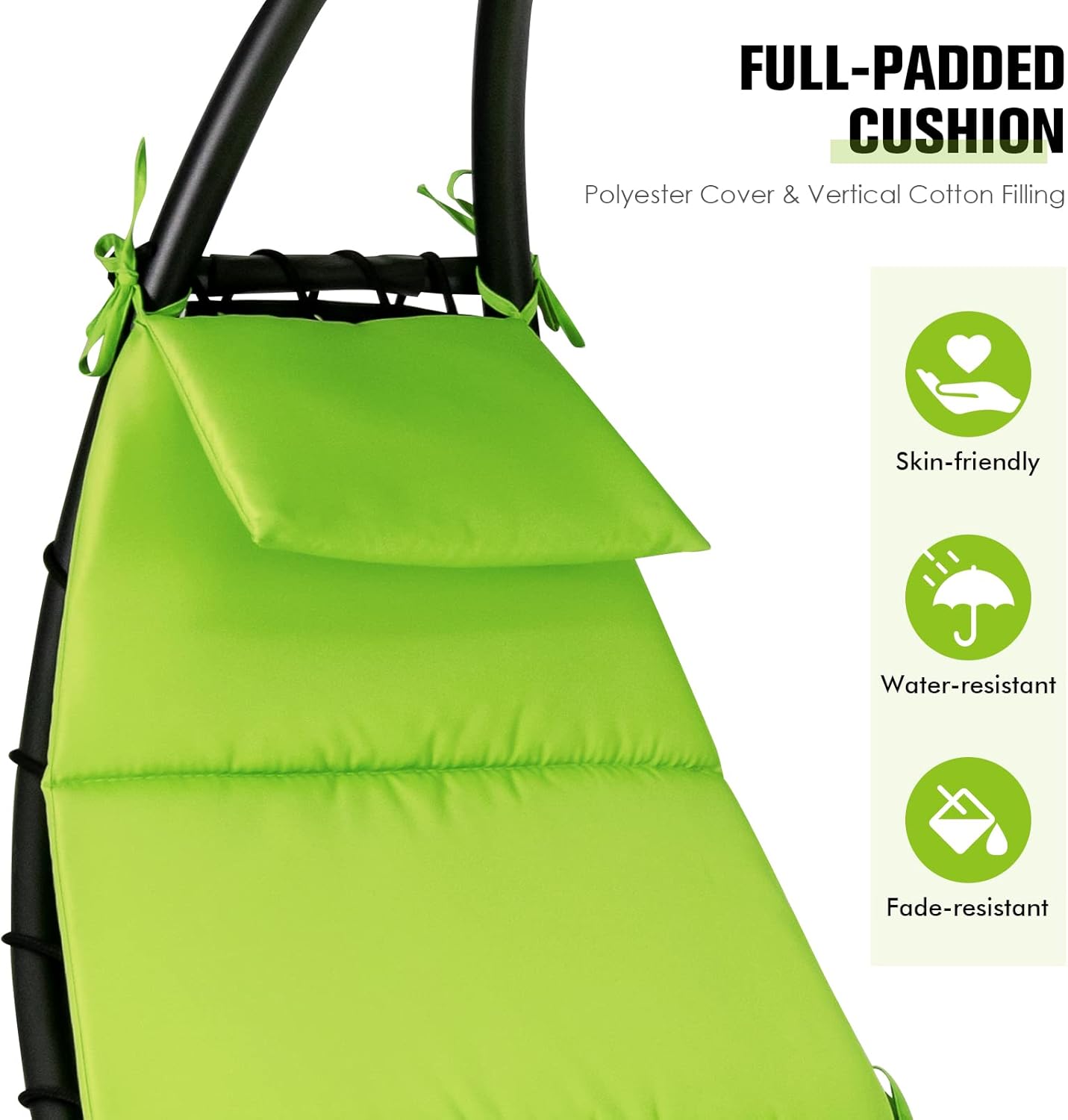 Giantex Silla de hamaca tumbona, silla colgante al aire libre con toldo de sombra, acero con recubrimiento en polvo, tela impermeable, almohada