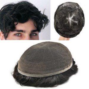Tupé para hombres, pieza de cabello humano real para hombres, encaje suizo tipo tupé, sistema de cabello atado a mano para hombres, postizo Tupé para hombres, pieza de cabello humano real para hombres, encaje suizo tipo tupé, sistema de cabello atado a mano para hombres, postizo