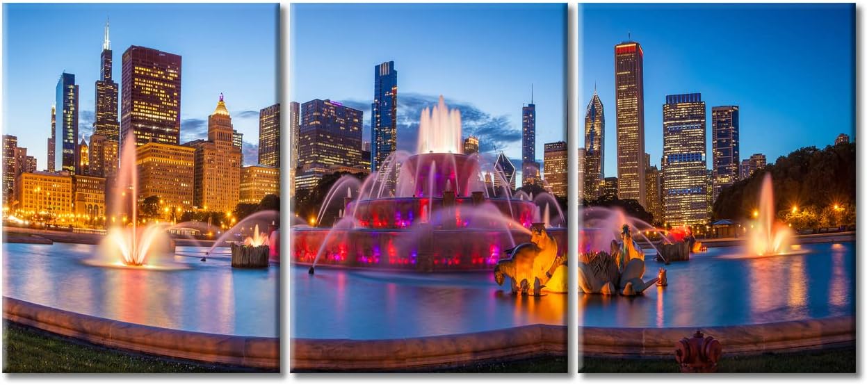 American City – Lienzo decorativo para pared, 3 paneles extra grande de la ciudad de Chicago, impresión en lienzo grande del horizonte de la ciudad
