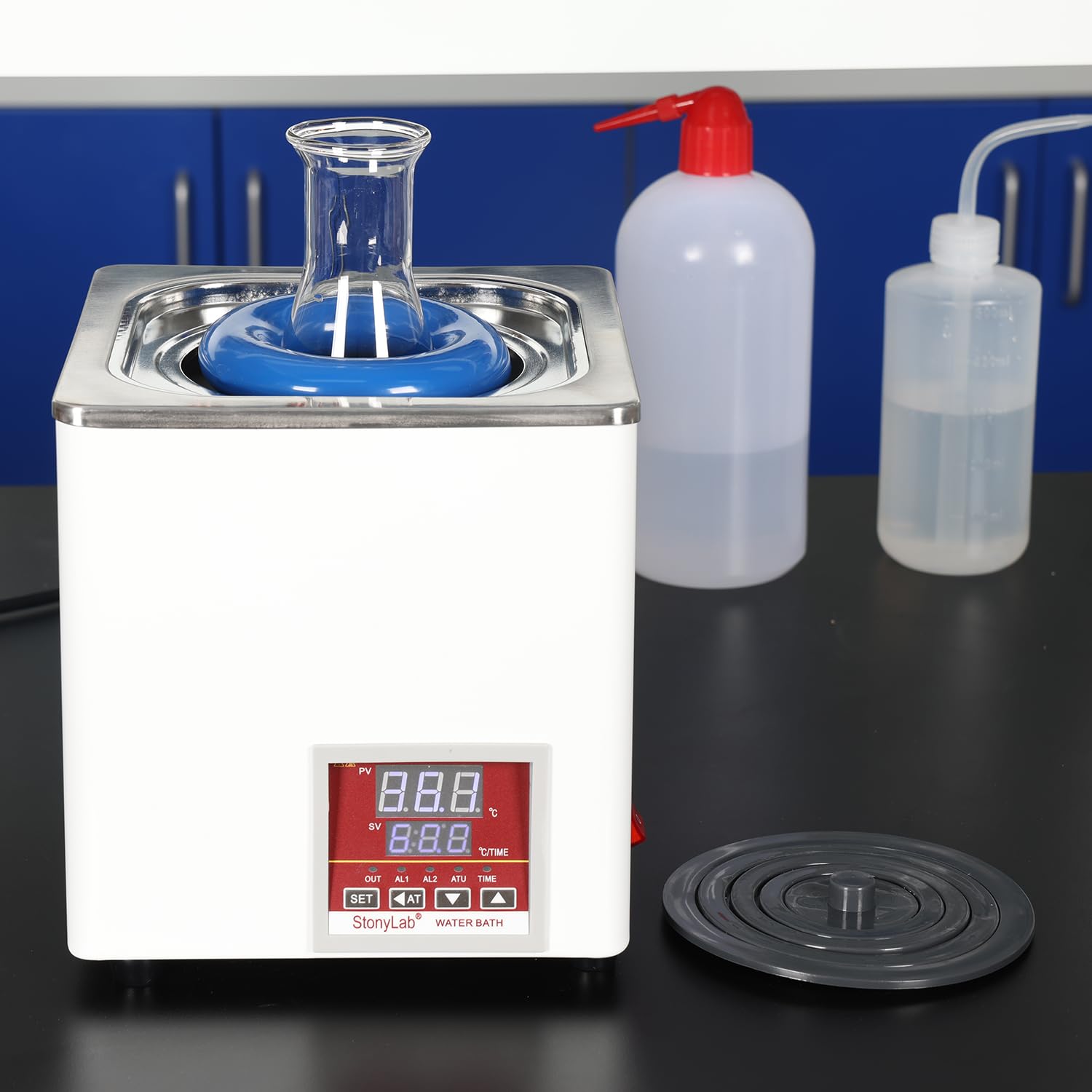stonylab Baño de agua digital, baño termostático de uso general de 3 litros con pantalla digital y tapa protectora, 300 W, 110 V, 5060 Hz