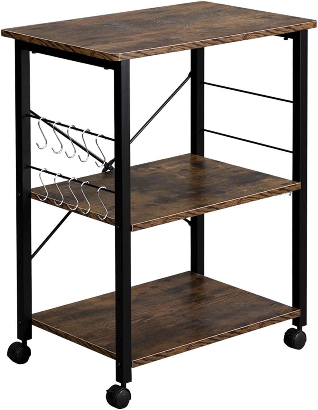 NALLBEIRRAA Estante de cocina para panadería, carrito para microondas, carrito de cocina con ruedas de 3 niveles, carrito de café con estante de