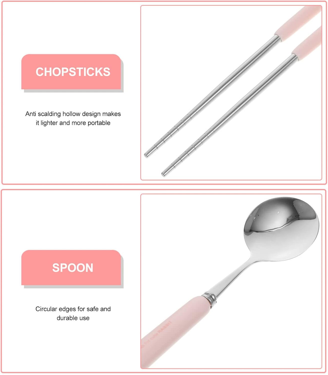 Utensilios de viaje con estuche, utensilios portátiles con forma de conejo, palillos, tenedor, cuchara, juego para viajes, picnic, cubiertos