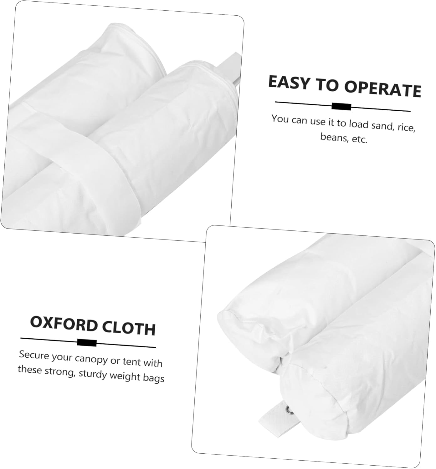 Bolsas de arena para toldo, 4 unidades, color blanco, resistente, resistente al viento, toldo para exteriores, toldo, pesos, marco de soporte,