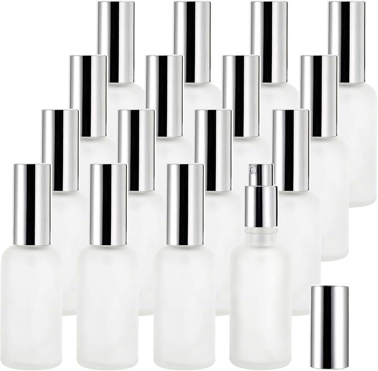 Bekith Paquete de 16 botellas de vidrio de 1.7 fl oz, atomizador de perfume vacío esmerilado, espray de niebla fina recargable para aceites