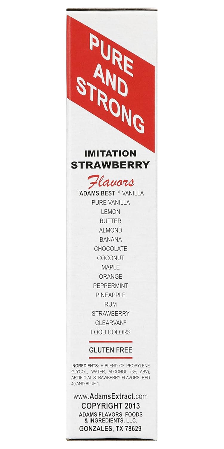 Adams Extract Extracto de fresa de imitación, extra fuerte, sin gluten, botella de vidrio de 1.5 onzas líquidas (paquete de 3)