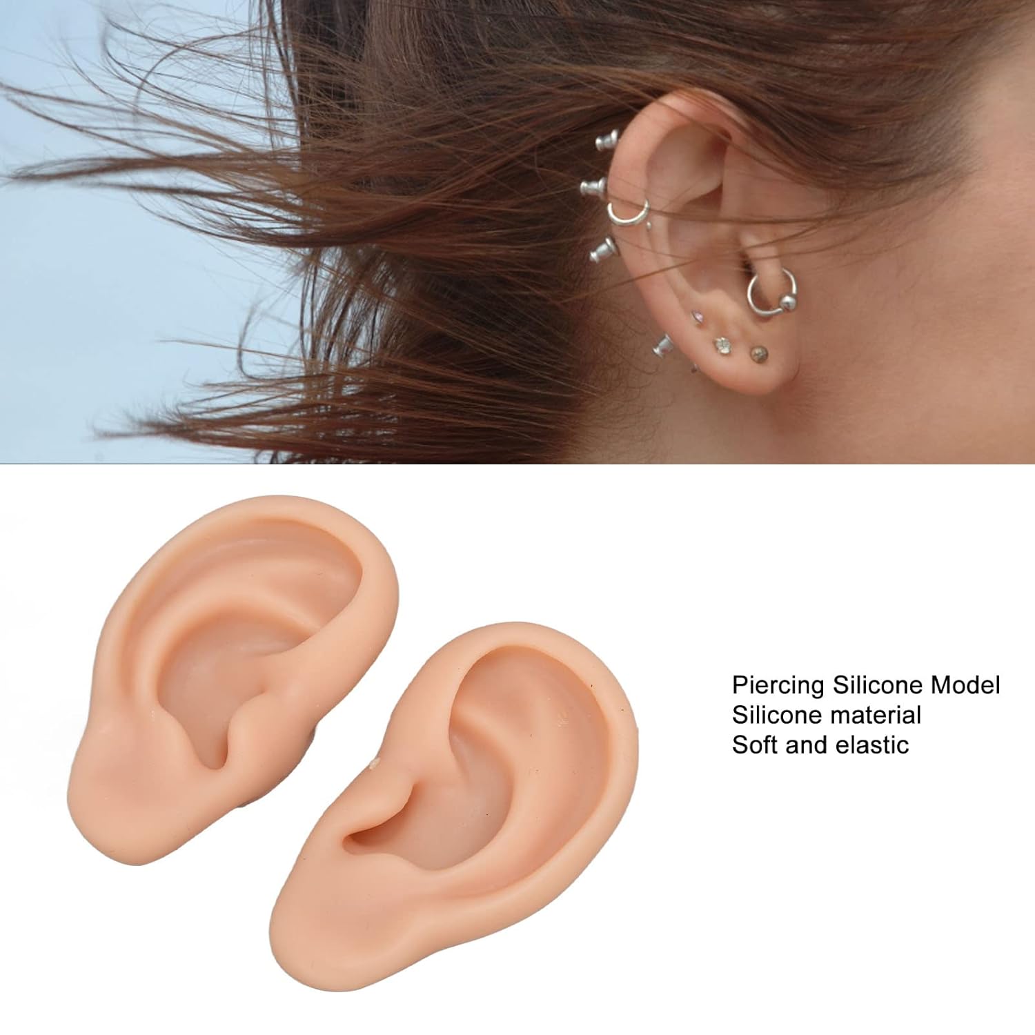Betued Silicone Piercing Model for Novice Practice, Simulated Appearance, Realistic Experience in Nose and Ear Piercing (Medium Skin Color)