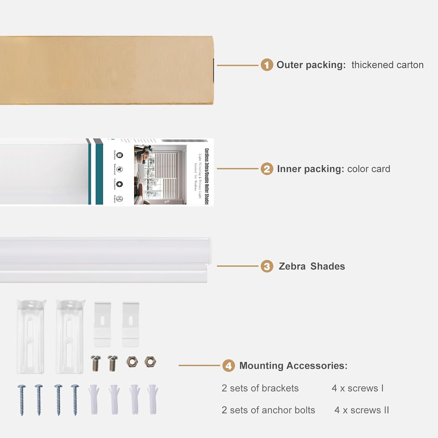 Changshade Persianas para ventanas sin cordón, con diseño de cebra, enrollables para puertas corredizas de vidrio, filtro de luz, tela de doble capa