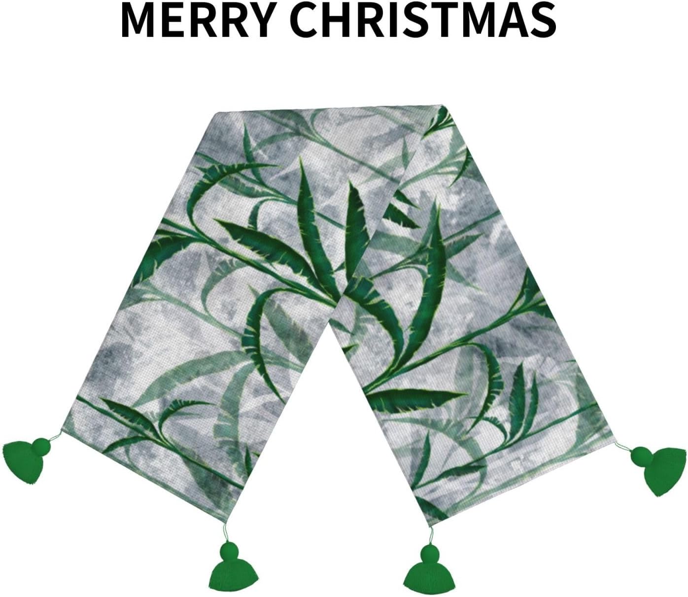 Camino de mesa de Navidad con pasto de acuarela, decoración de mesa de comedor, decoración de Navidad, decoración de interiores del hogar, caminos