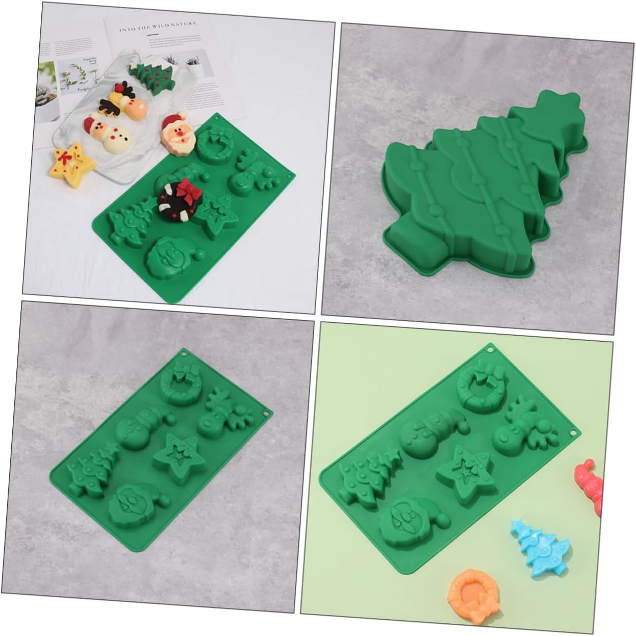Abaodam 4 moldes de silicona para tartas de Navidad, mini malvaviscos para chocolate caliente, caramelo de Navidad, árbol de Navidad, molde de
