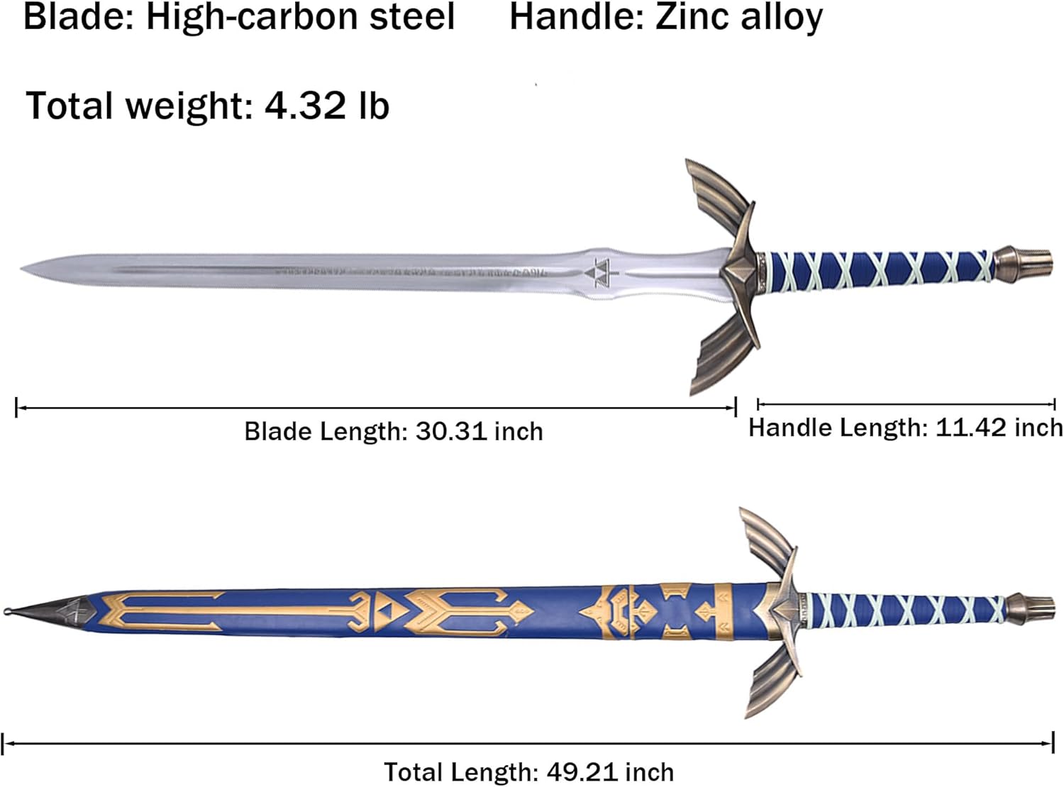 Legend of Zelda Link Master – Espadas de metal real, espada rota con luz, juego de anime japonés para cosplay, réplica perfecta de varios estilos
