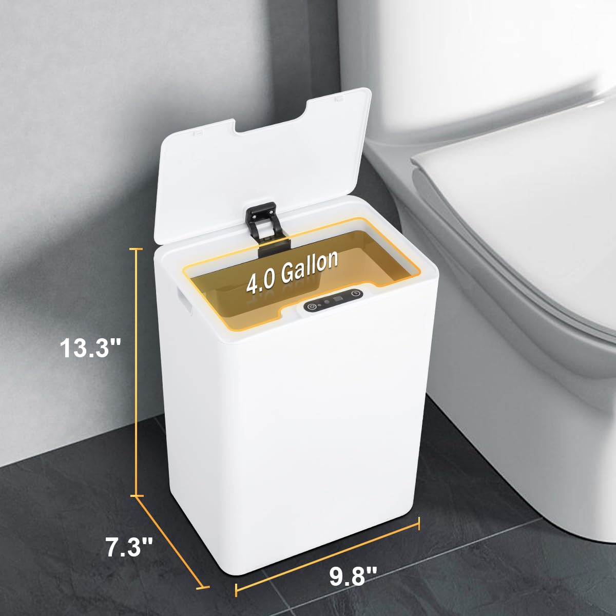 Cesun Cubo de basura automático con sensor de movimiento para baño con tapa, 4.0 galones, sin contacto, papelera de plástico inteligente, pequeña