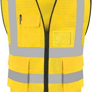 HYCOPROT High Visibility Mesh Safety Reflective Vest with Pockets and Zipper, Meets ANSIISEA Standards HYCOPROT High Visibility Mesh Safety Reflective Vest with Pockets and Zipper, Meets ANSIISEA Standards