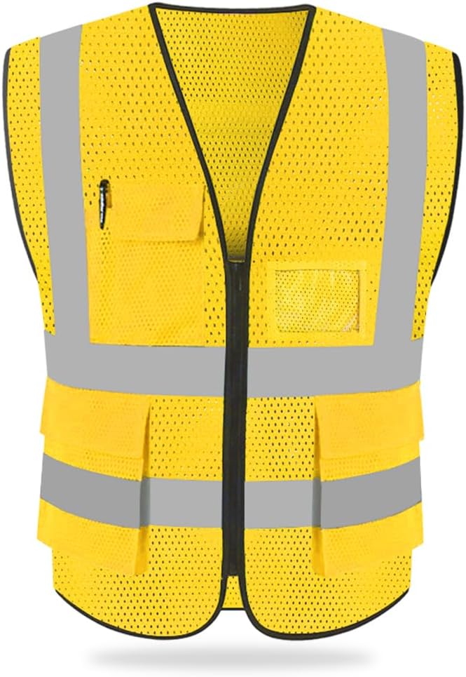 HYCOPROT High Visibility Mesh Safety Reflective Vest with Pockets and Zipper, Meets ANSIISEA Standards