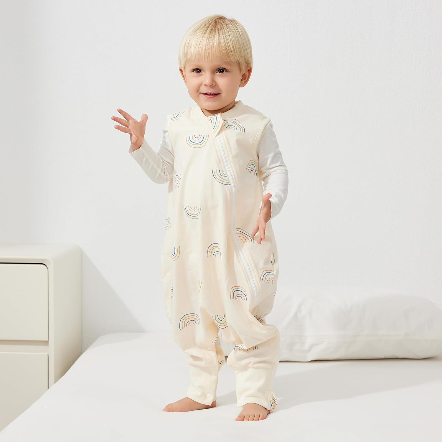 Duomiaomiao Paquete de 2 sacos de dormir TOG para niños de 24 a 36 meses, 100% algodón, ligero, con pies, transpirable y cómoda manta para niños