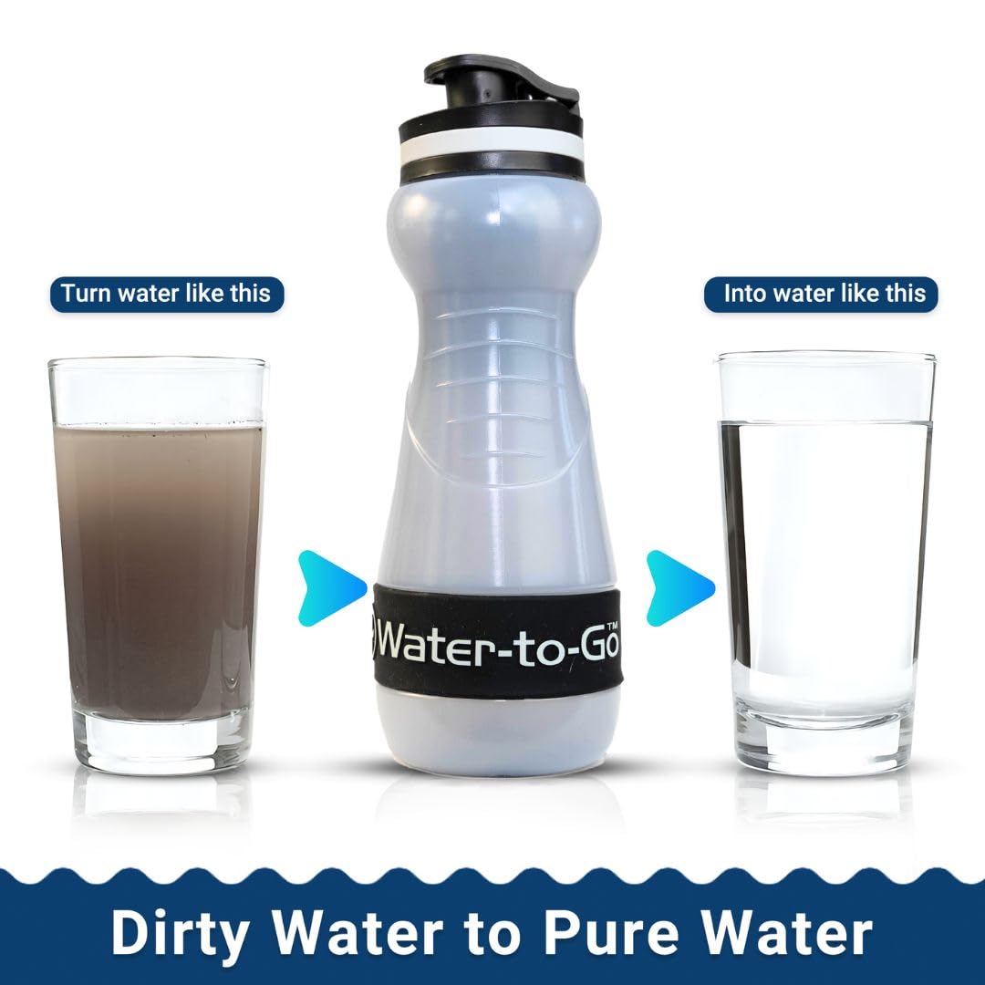 Botella de filtro de agua (18.5 oz55cl) perfecta para senderismo, camping, viajes y supervivencia, bioplástico ecológico, incluye filtro purificador