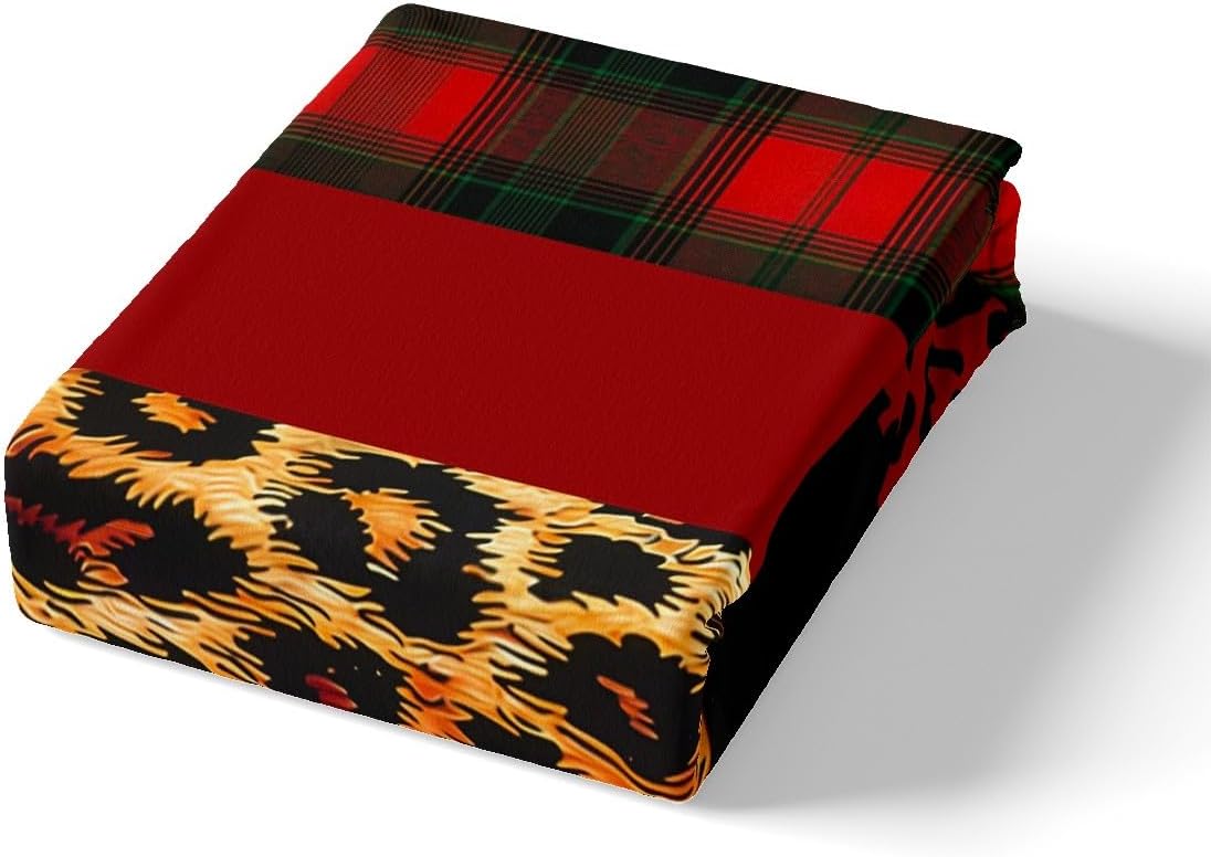 Manfei Sábana bajera ajustable con estampado de leopardo, tamaño individual, juego de ropa de cama a cuadros rojos y negros, 2 piezas para