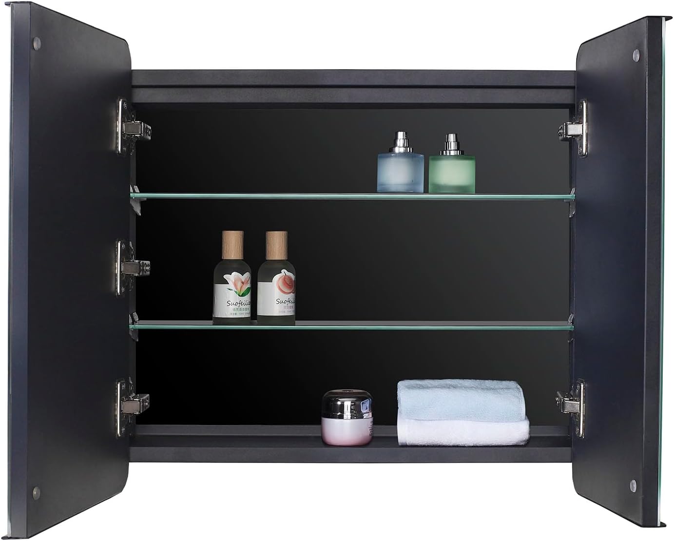 IDYLLOR Botiquín LED para baño con puerta de espejo con marco de esquina redonda, 22 x 20 pulgadas, empotrado o montaje en superficie, con estantes