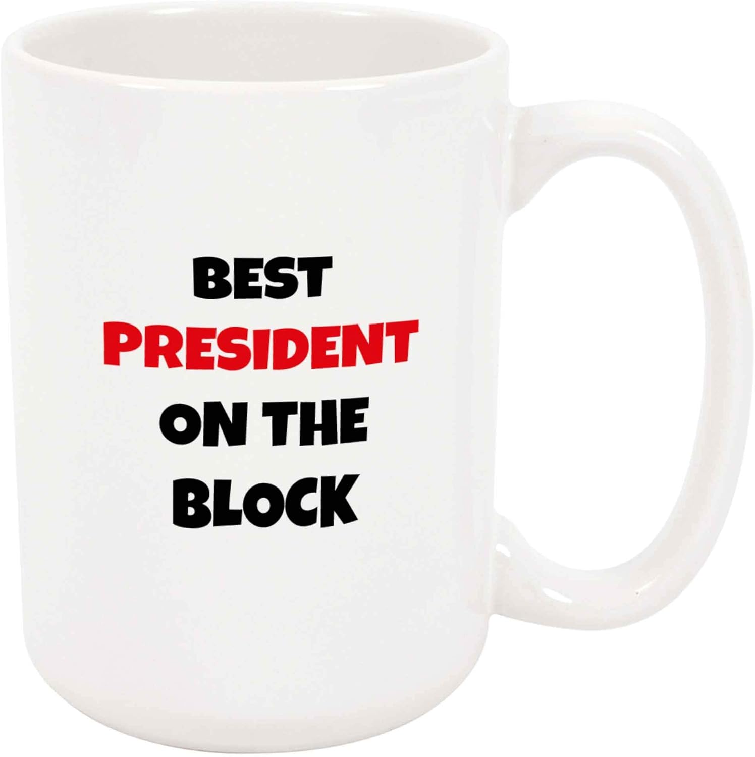 Bouncing Brick Designs Taza de café Best President On The Block, divertida idea de regalo para familiares, amigos, compañeros de trabajo, taza de