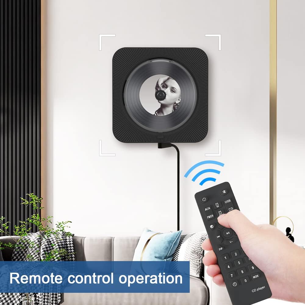 Reproductor de CD portátil con Bluetooth de escritorio para reproductores de música de CD en el hogar con control remoto, temporizador, altavoces