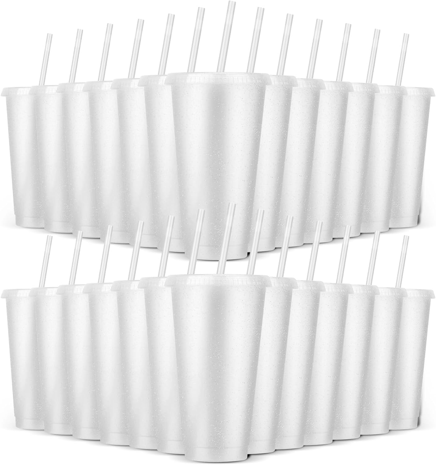 Paquete de 24 vasos de plástico con tapas y pajitas, vasos reutilizables con tapas, vasos coloridos de plástico para fiestas de cumpleaños, taza de