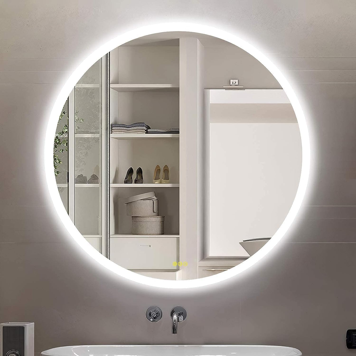 CITYMODA Round Bathroom Mirror LED 36 inch Led Mirror Anti-Fog, Stepless Dimmable, 3 Temperature, Memory Bathroom Vanity Mirror with Lights CRI90+
