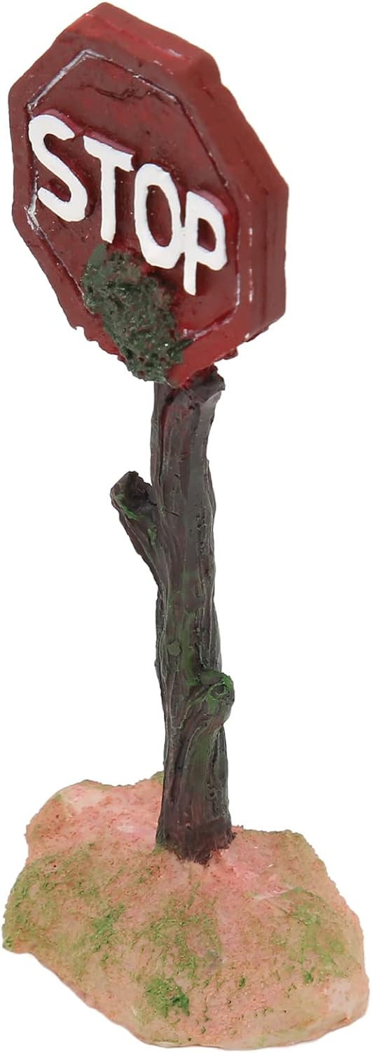 HEEPDD Señal de advertencia de parada de acuario, señal de advertencia de pecera de resina, decoración de paisaje para pecera pequeña y mediana