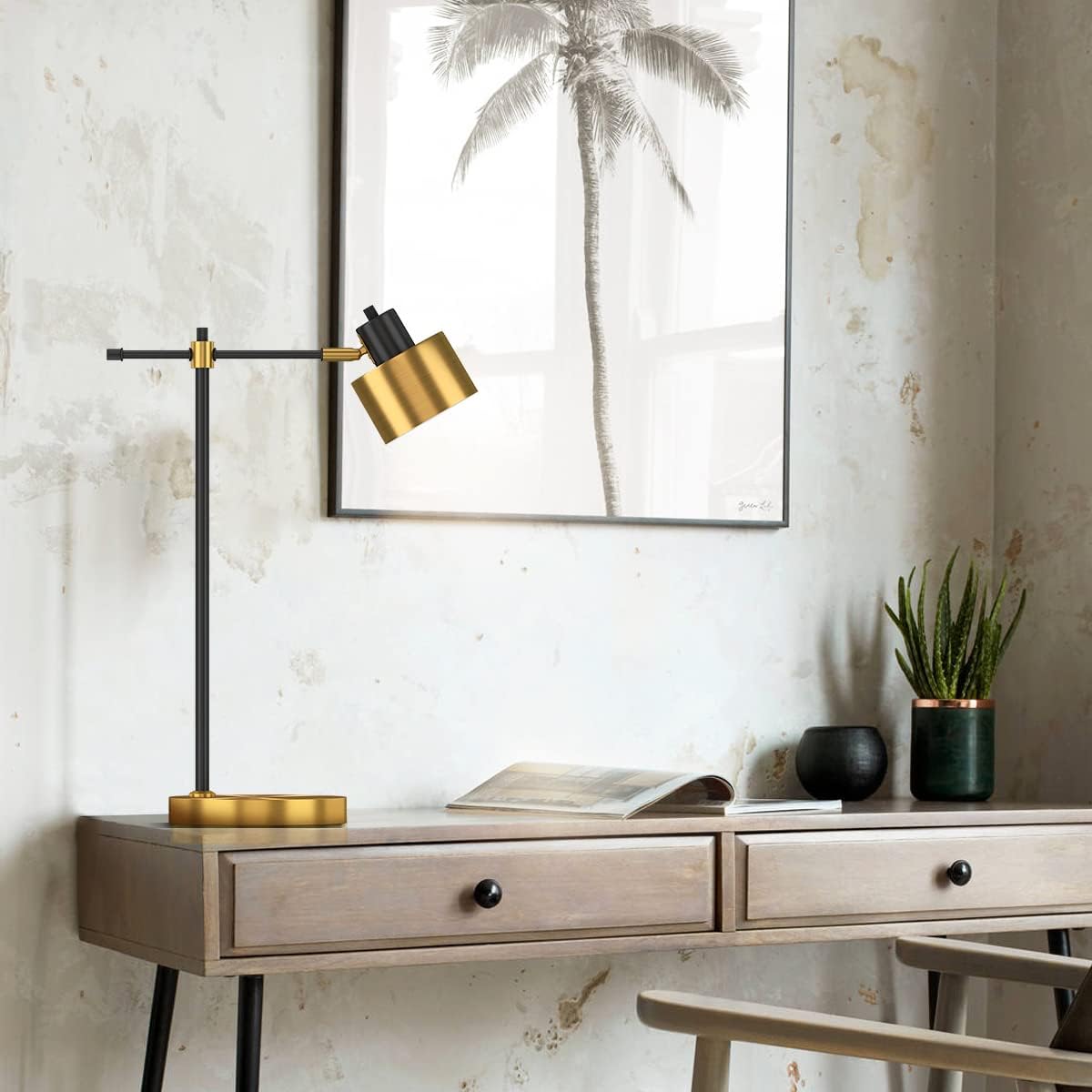 OYEARS Lámpara de escritorio industrial moderna de 22.2 pulgadas para lectura LED de metal, lámpara de mesa para oficina, dormitorio, sala de
