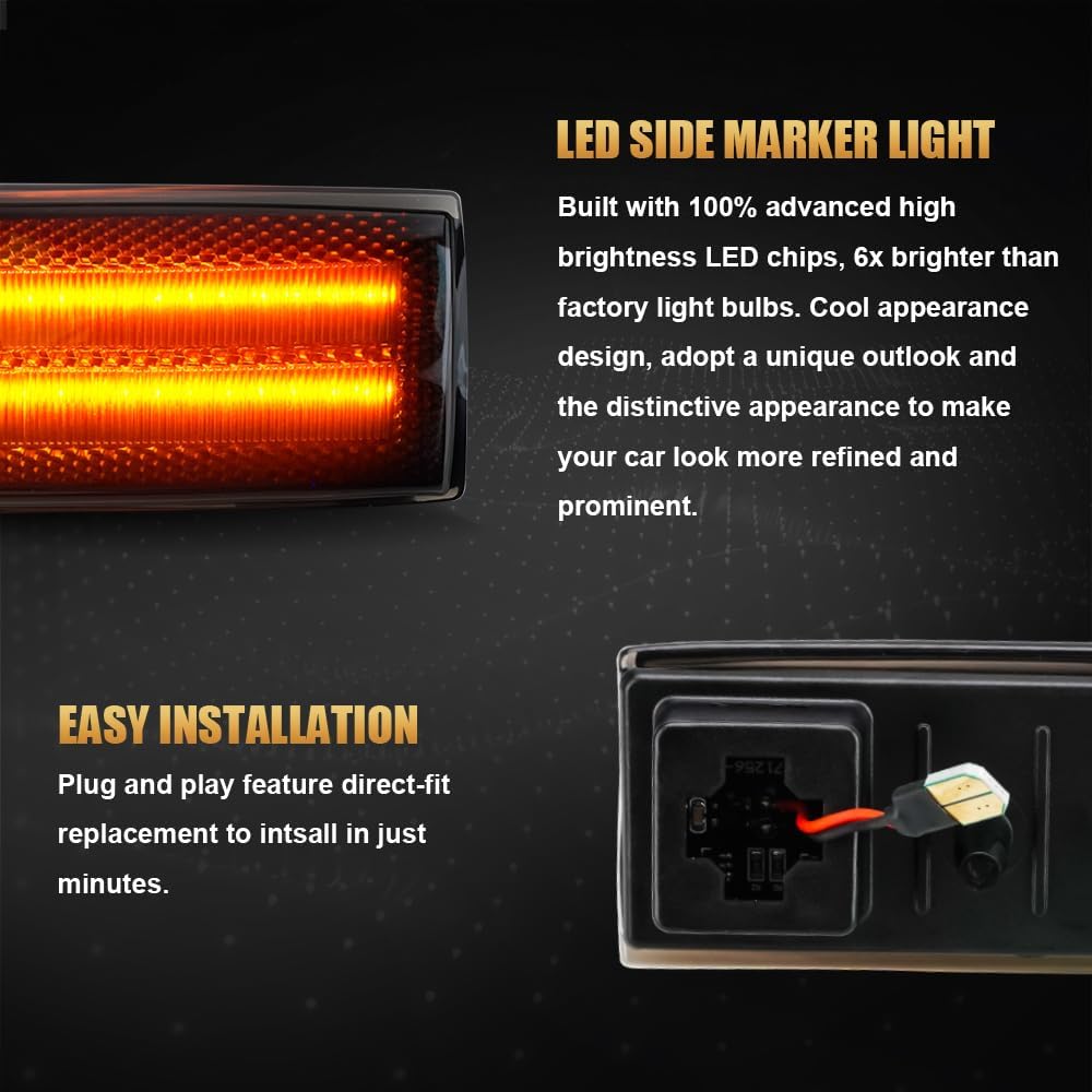 D-Lumina Juego de 2 luces LED de posición lateral, lente ahumada, color ámbar para el lado del conductor y del pasajero para Chevy Blazer S10 GMC