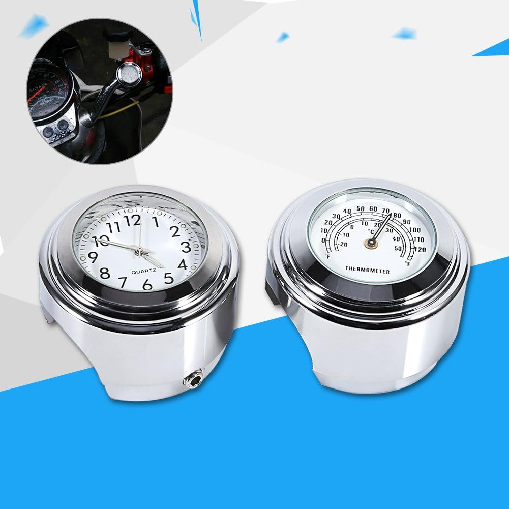 Reloj de motocicleta, esfera blanca, reloj impermeable + termómetro, alfombrillas de goma antisalto y llaves Allen, para manillar 78 1,