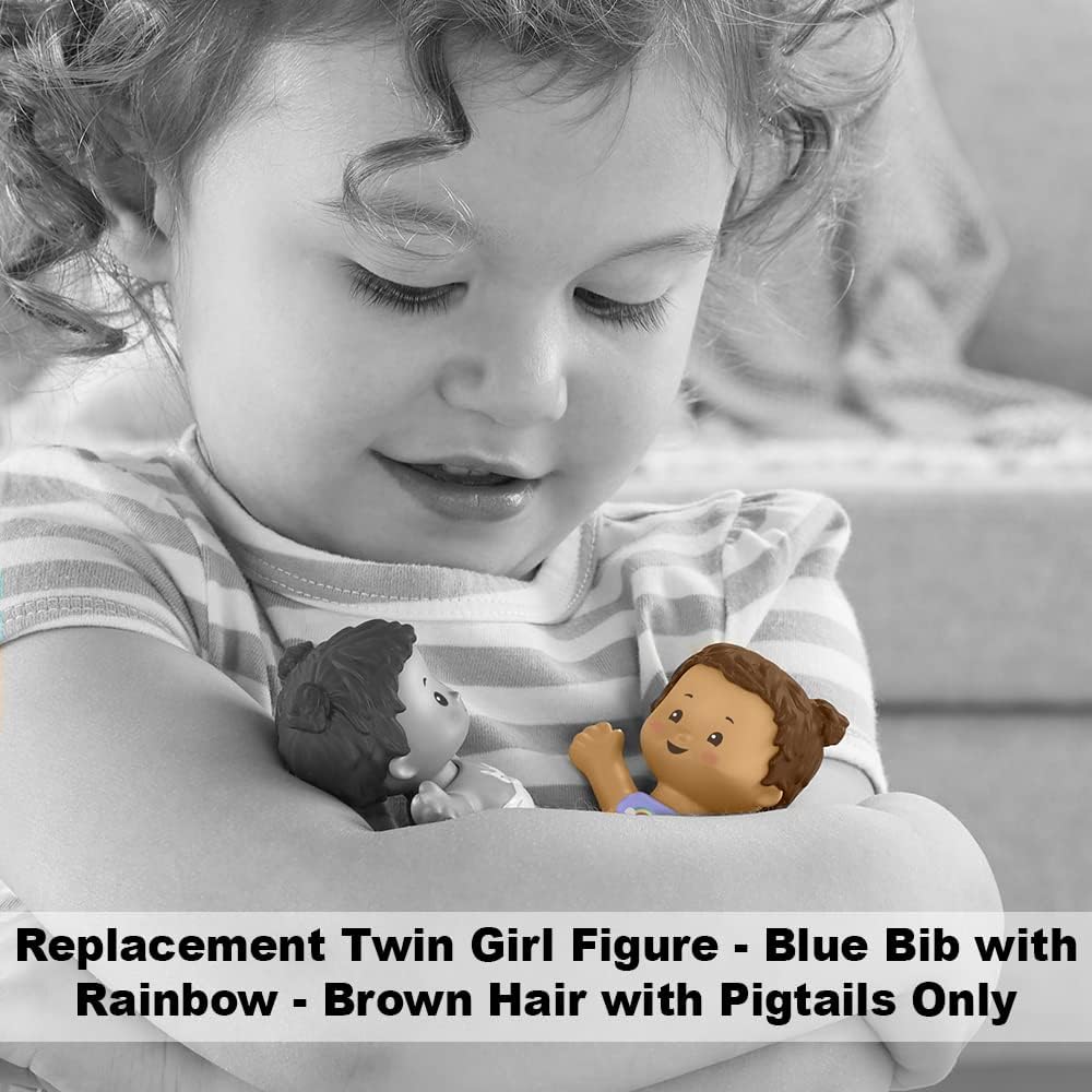 Figura de repuesto para Fisher-Price Little People Snuggle Twins Playset – GKY44  Figura de bebé  Babero con arco iris y coletas