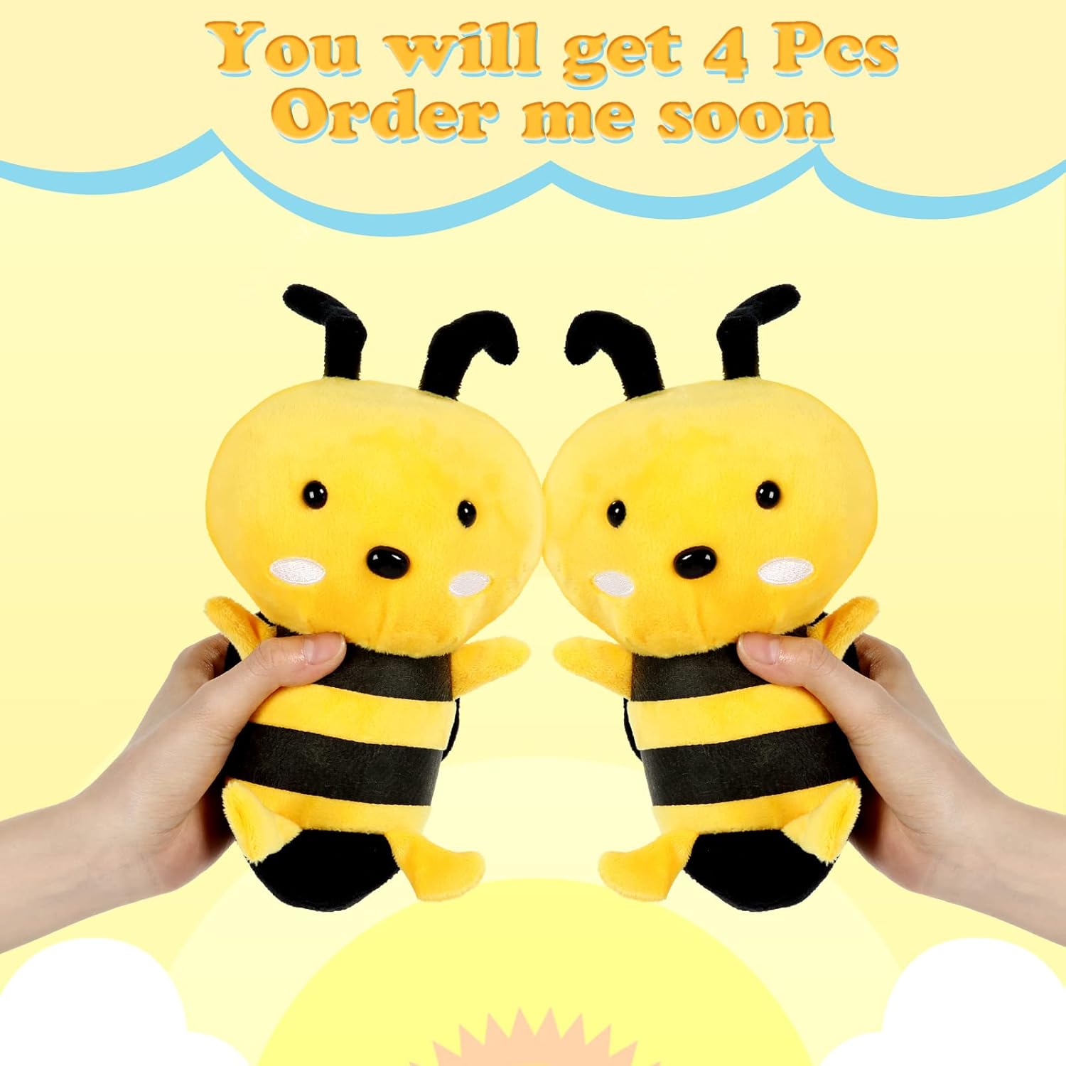 4 piezas de peluche de abeja de abeja de peluche suave de abeja de abeja de peluche para cumpleaños, graduación, baby shower, Pascua, recuerdos de
