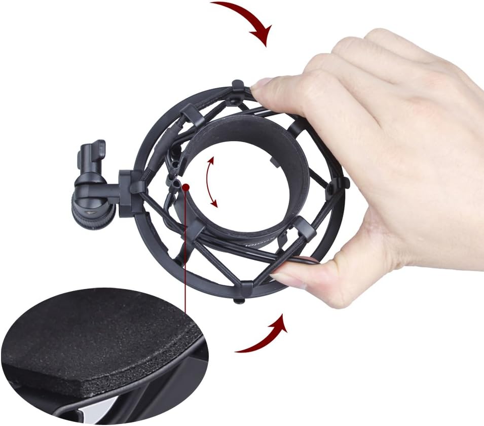 Montaje universal de impacto para micrófono, 50mm, para micrófono condensador de 48mm a 54mm, por Koolertron, Negro