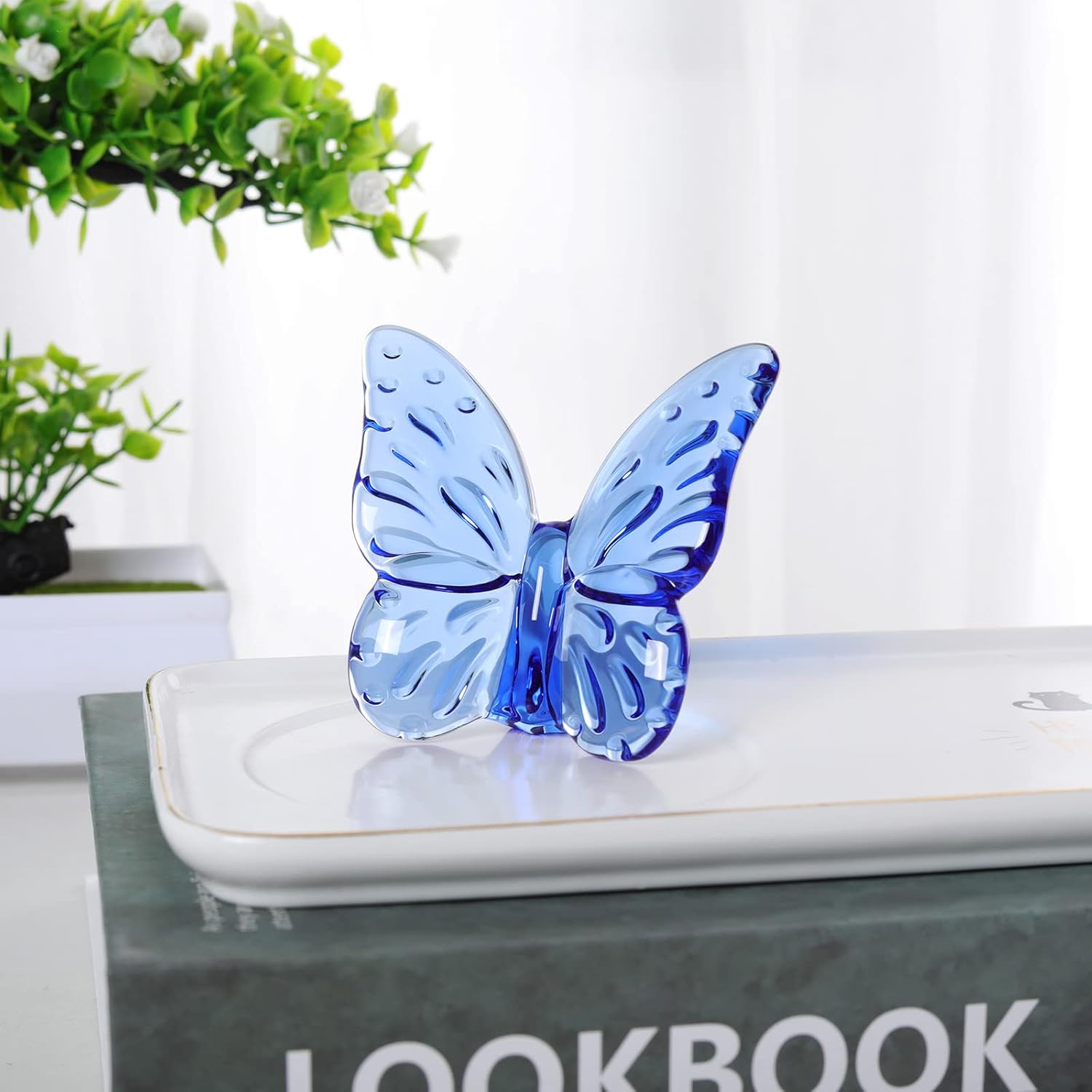WEISIPU Figura de mariposa de cristal coleccionable, estatua de adorno de cristal para decoración de mesa de pisapapapeles para oficina en casa,