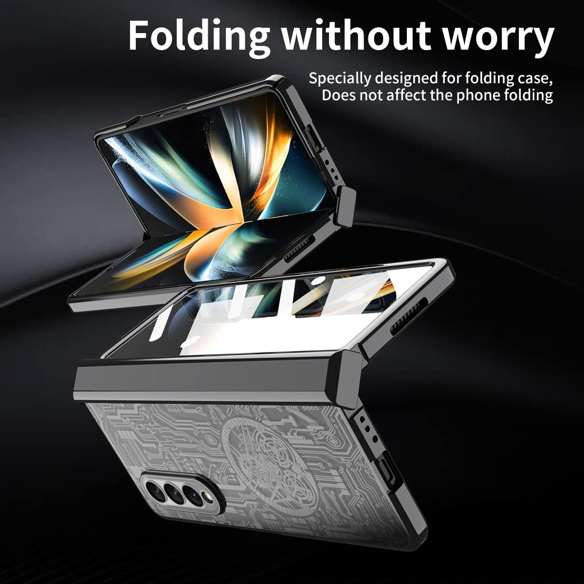 Miimall Funda para Samsung Galaxy Z Fold 4 con protector de pantalla, funda plegable 4 con protección de bisagra + textura de chapado mecánico de