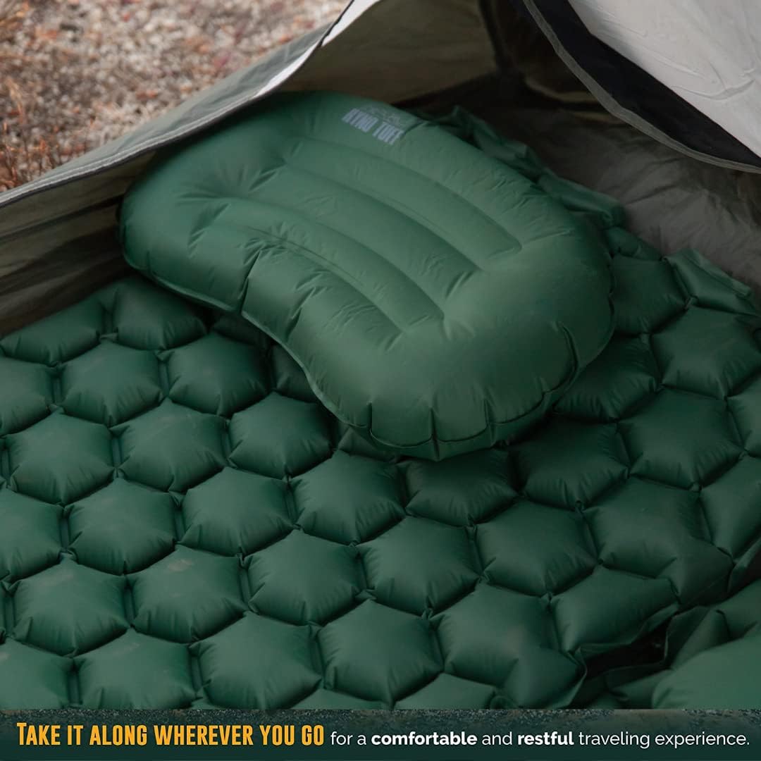 Almohada inflable de nailon para acampar al aire libre para soporte lumbar del cuello, almohada inflable ligera aislada de viaje para acampar,
