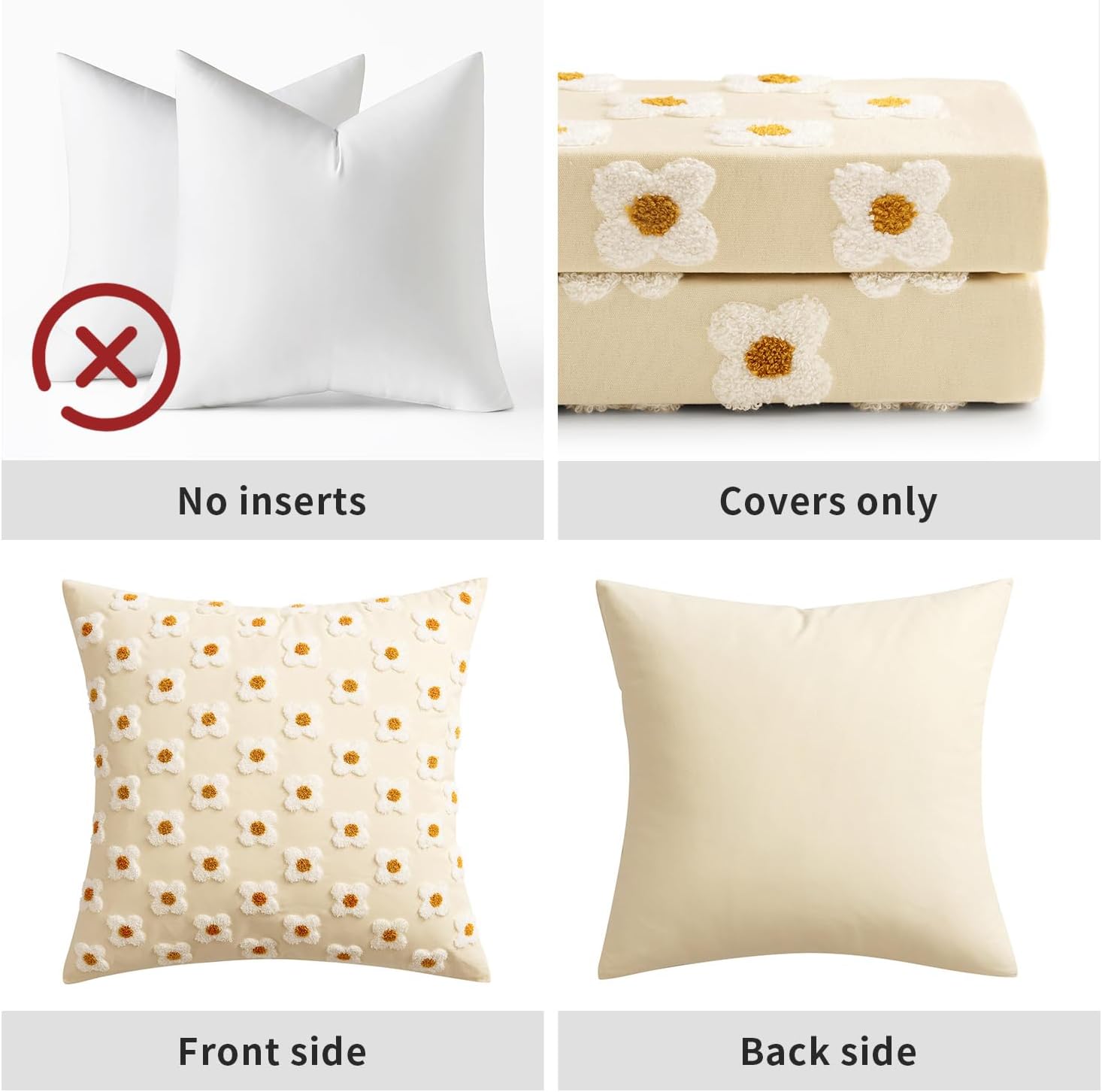 EMEMA Juego de 2 fundas de cojín decorativas de jacquard, diseño de margaritas y sol, flor, jacquard, para sofá, cama, sala de estar y dormitorio,