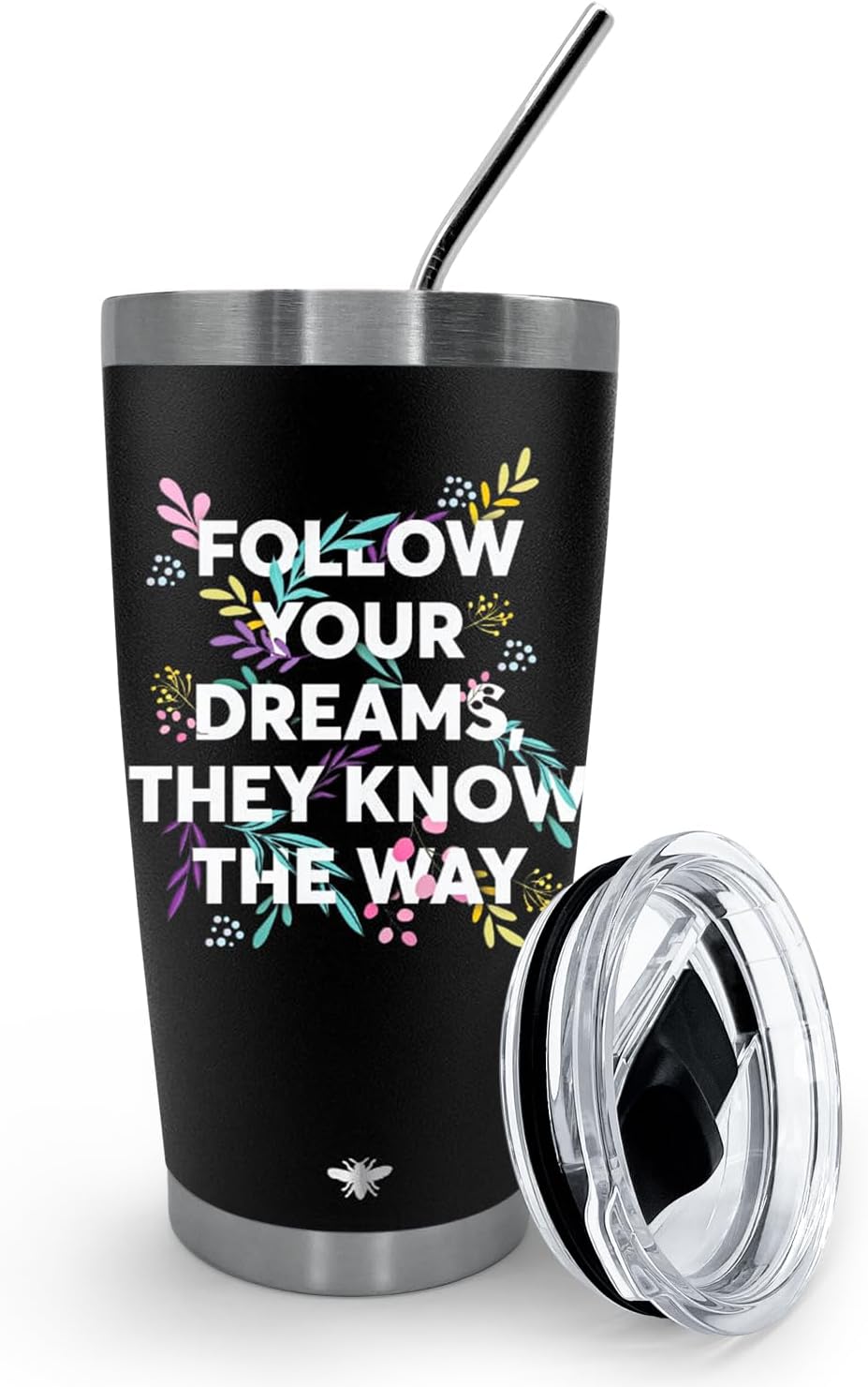 Vaso de café de viaje de 20 onzas con tapa deslizante y popote, taza de café de acero inoxidable a prueba de derrames, acero inoxidable aislado,