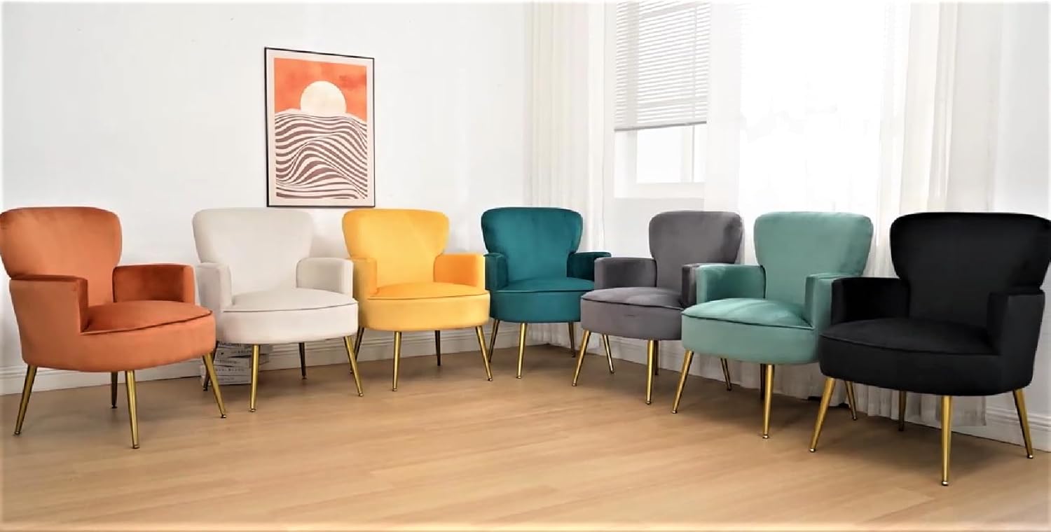 Silla decorativa de terciopelo con patas de metal dorado, sillón tapizado para espacios pequeños a medianos, sala de estar moderna, dormitorio,