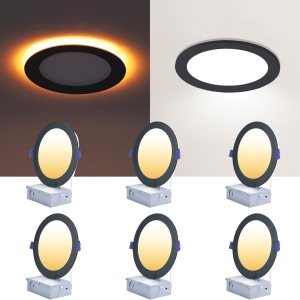 CycevSun Paquete de 6 luces empotrables negras de 6 pulgadas con luz nocturna, luz descendente de oblea ultrafina para interiores y exteriores, CycevSun Paquete de 6 luces empotrables negras de 6 pulgadas con luz nocturna, luz descendente de oblea ultrafina para interiores y exteriores,