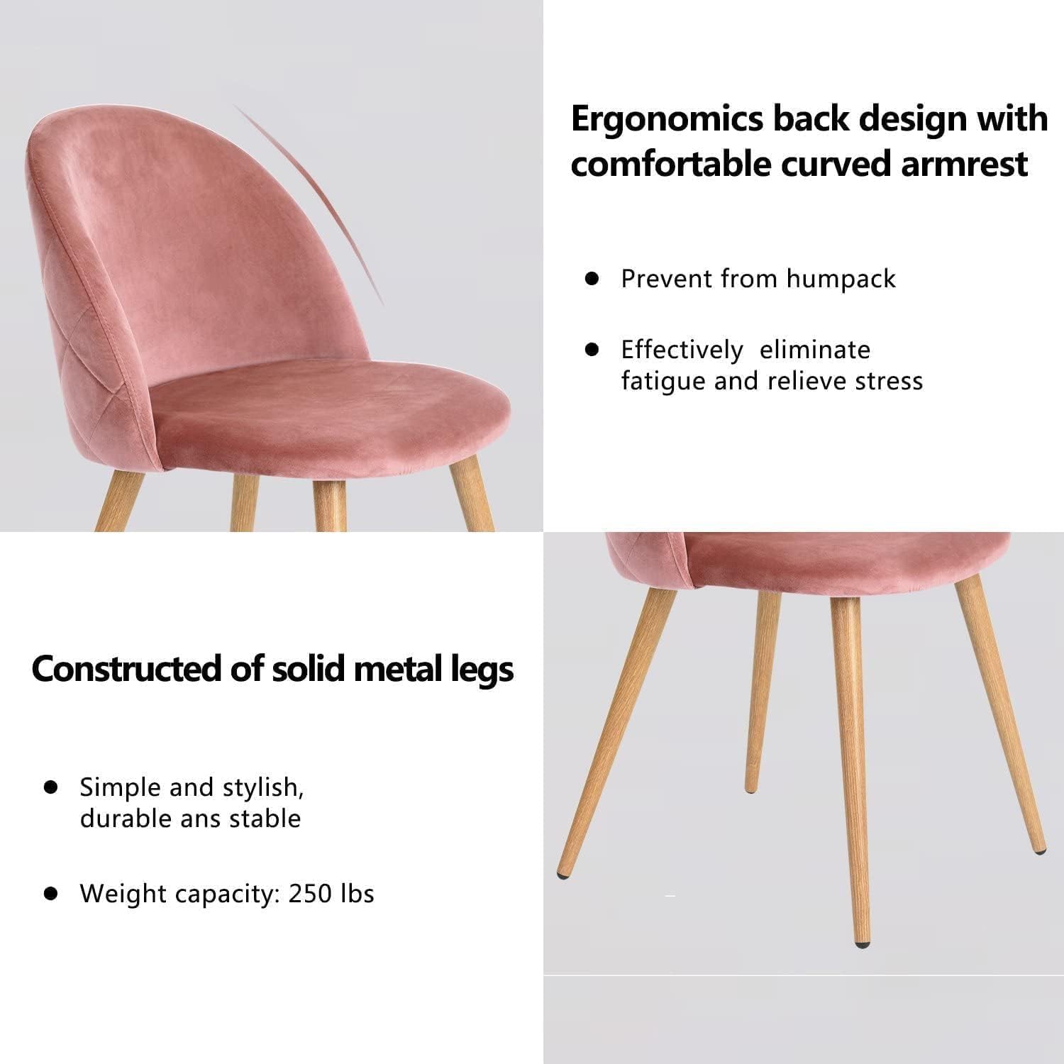 Juego de 6 sillas de comedor, sillas de cocina, asiento y respaldo de terciopelo suave vintage con patas de metal estilo madera, sillones