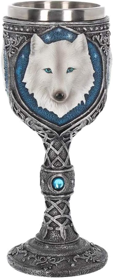 Nemesis Now Cáliz de lobo fantasma de 3.9 in, color azul, resina con inserto de acero inoxidable, talla única