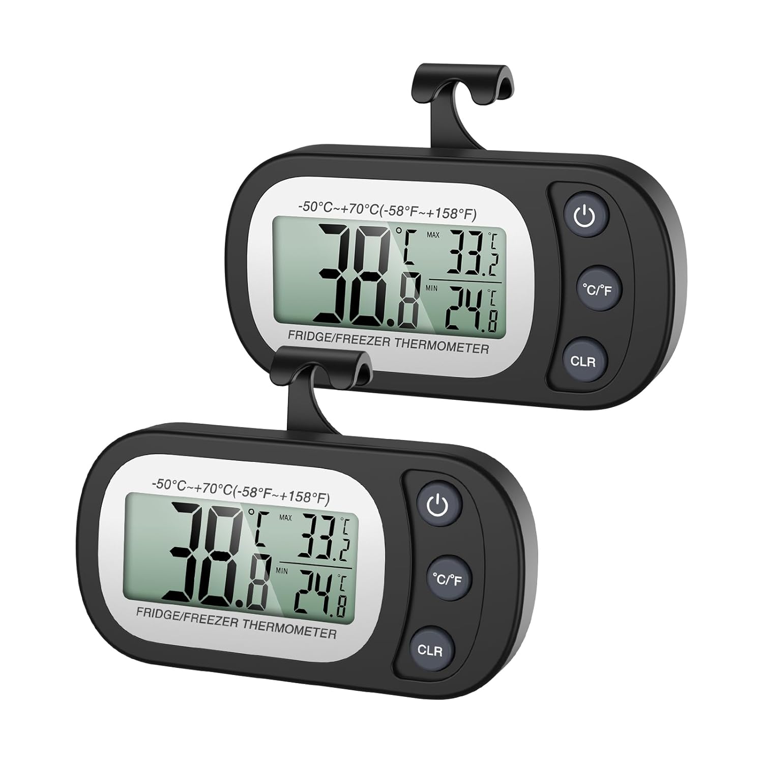 Termómetro de congelador mejorado, termómetro digital para refrigerador, termómetro impermeable para refrigerador con gancho, pantalla LCD,