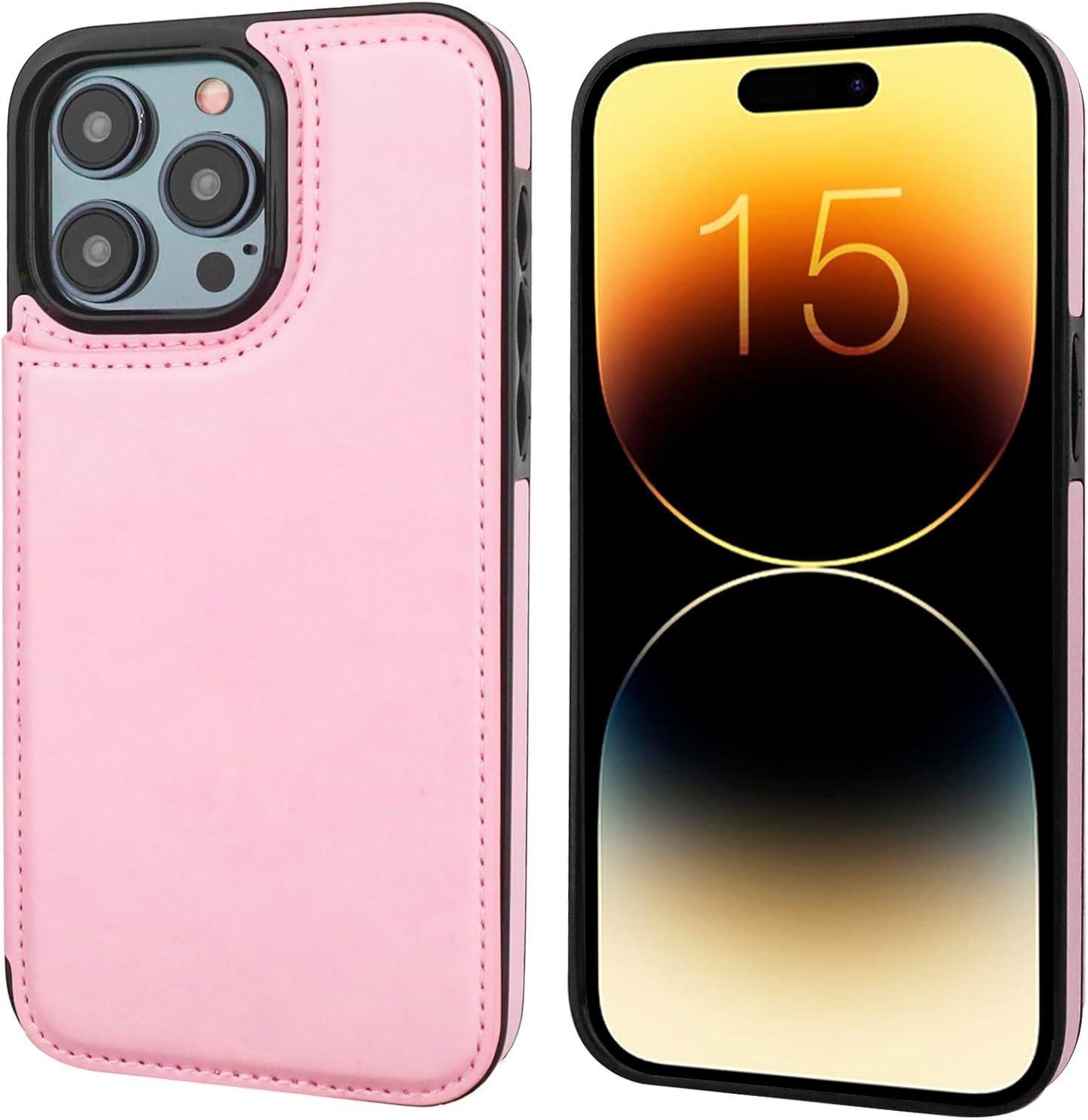 Funda tipo cartera compatible con iPhone 15 Pro Max con soporte para tarjetas, funda de piel sintética con ranuras para tarjetas, doble cierre