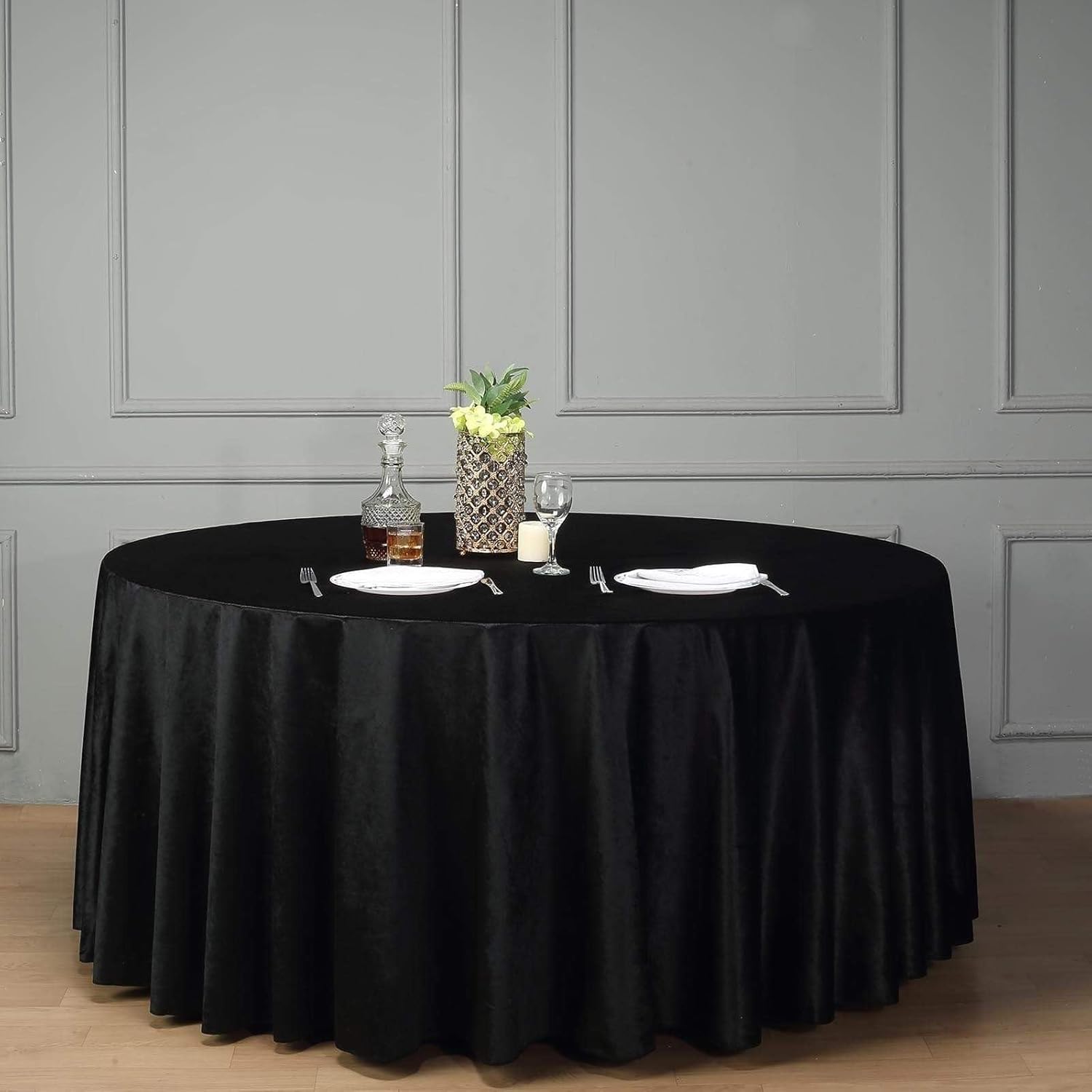 BalsaCircle – Mantel redondo de terciopelo negro de 120 pulgadas, para bodas, recepciones, fiestas, eventos, hogar, catering, ropa de cama,