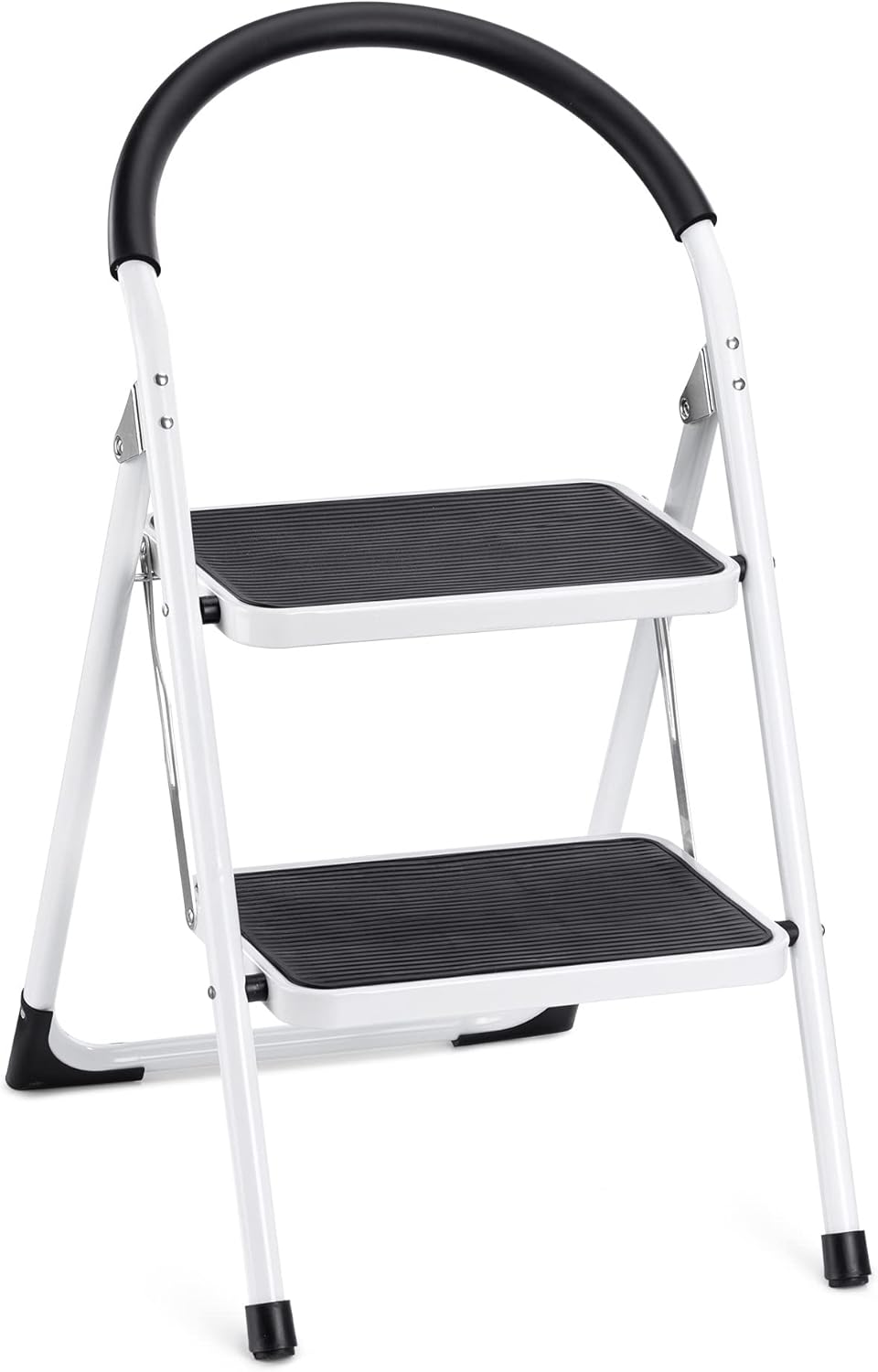 Navaris Escalera de acero de 2 escalones  Pequeña escalera plegable plegable plegable para el hogar para cocina con alfombrillas antideslizantes