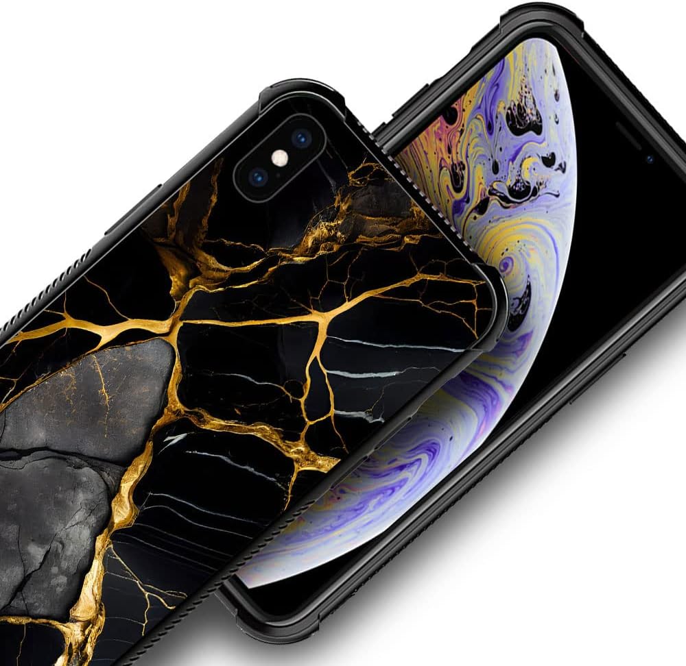 DJSOK Funda compatible con iPhone XR, funda de lujo con patrón de mármol negro y dorado para iPhone XR, funda protectora antiarañazos y a prueba de