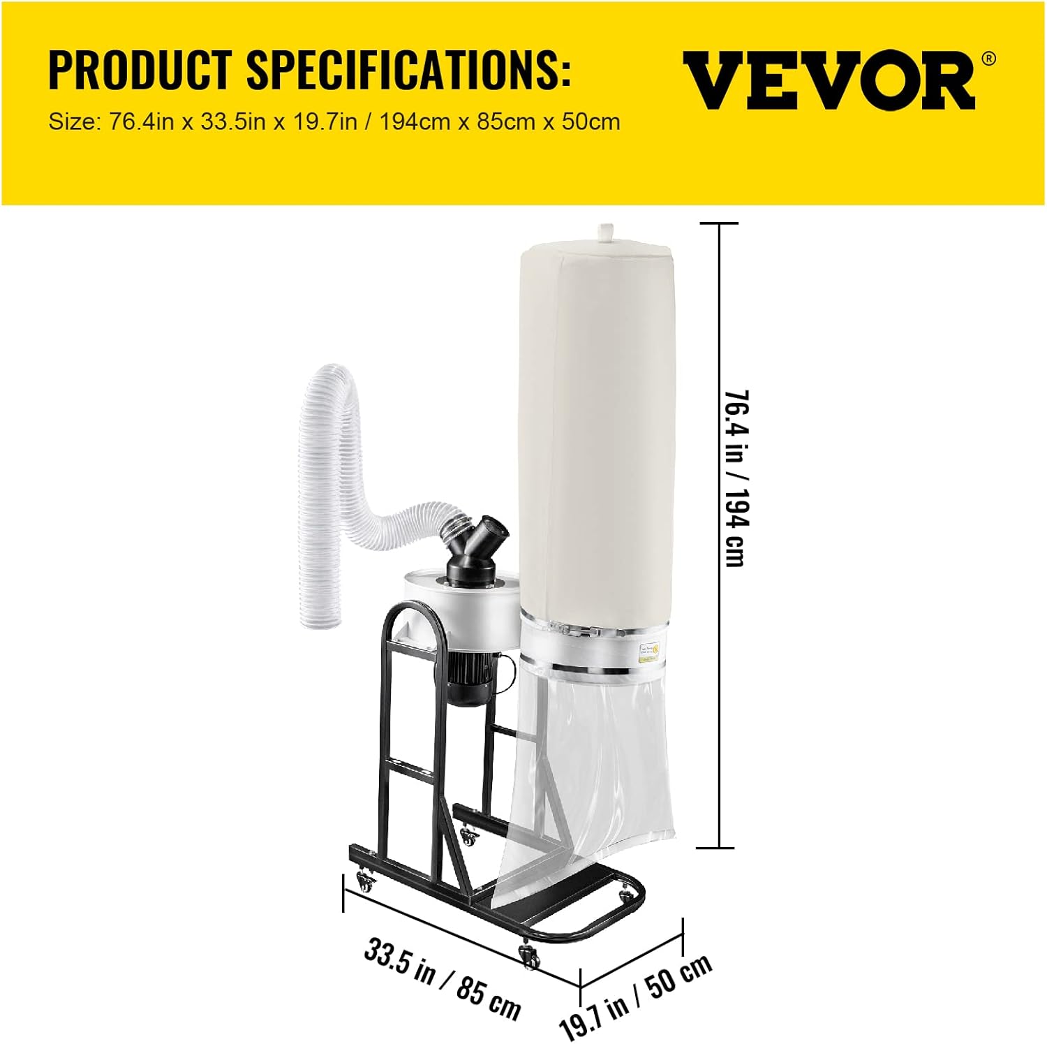 VEVOR Colector de polvo de 1.5 HP, colector de polvo de vórtice portátil de 647 CFM, colector de polvo para carpintería con bolsa de recolección de